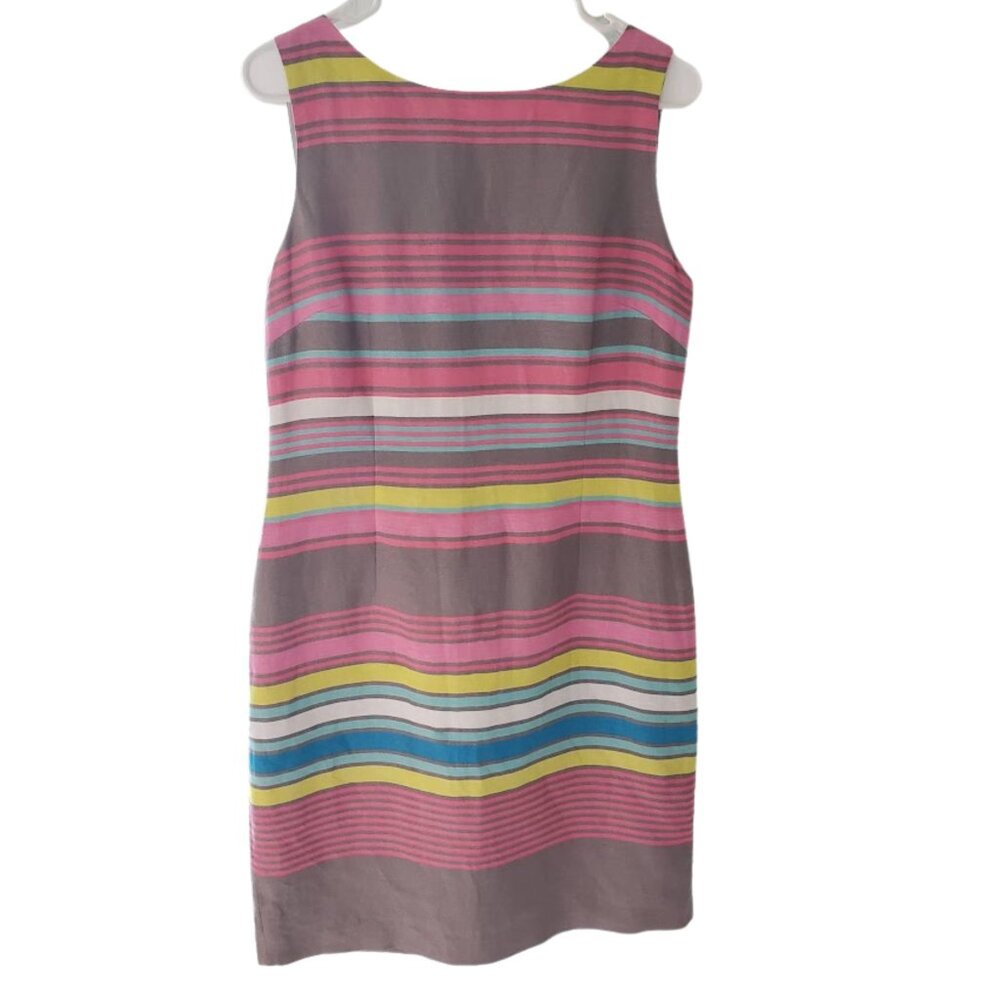 Tahari silk Linen striped Sheath Shift  Wedding Event dress size 8